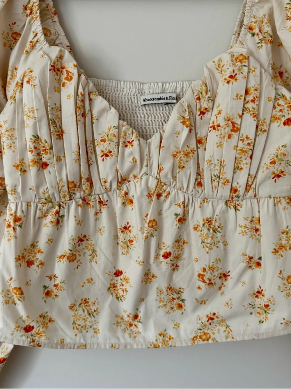 NWOT Abercrombie Puff Sleeve Floral Blouse, Cream & Yellow – Small